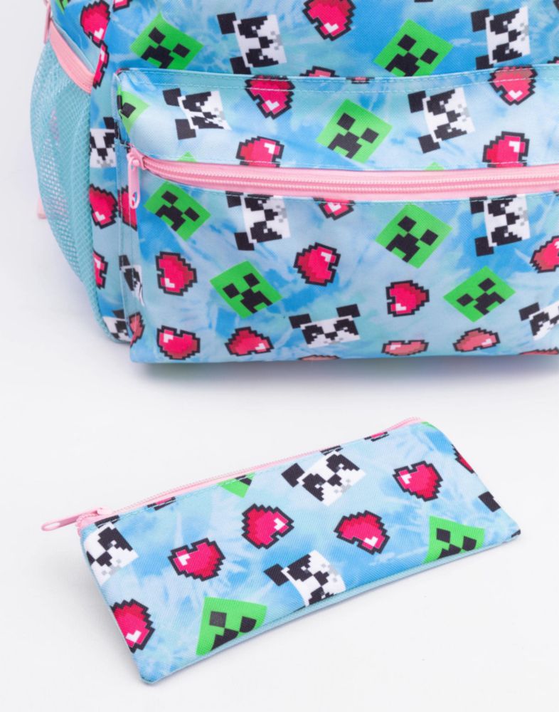 Mochila Minecraft 41 cm – Set de 4 piezas Creeper Panda y Corazones