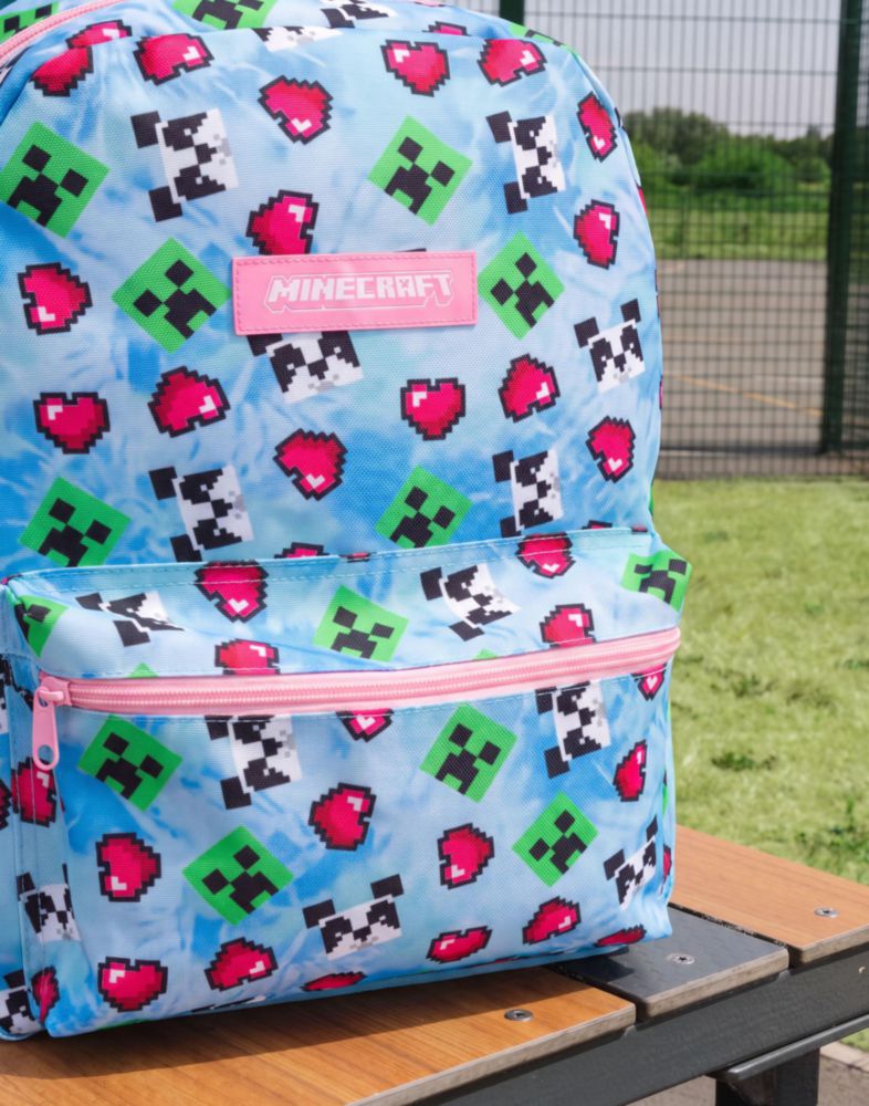 Mochila Minecraft 41 cm – Set de 4 piezas Creeper Panda y Corazones