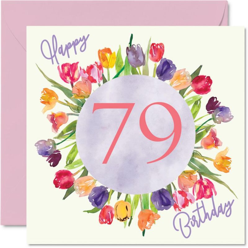 Tarjeta de Cumpleaños Stuff4 5.7x5.7" 79.º Floral