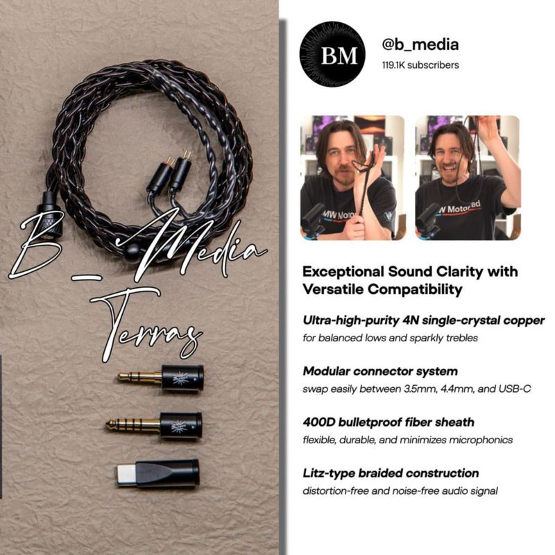 Cable IEM Linsoul 125 m/2 m 35 mm/44 mm/USB‑C