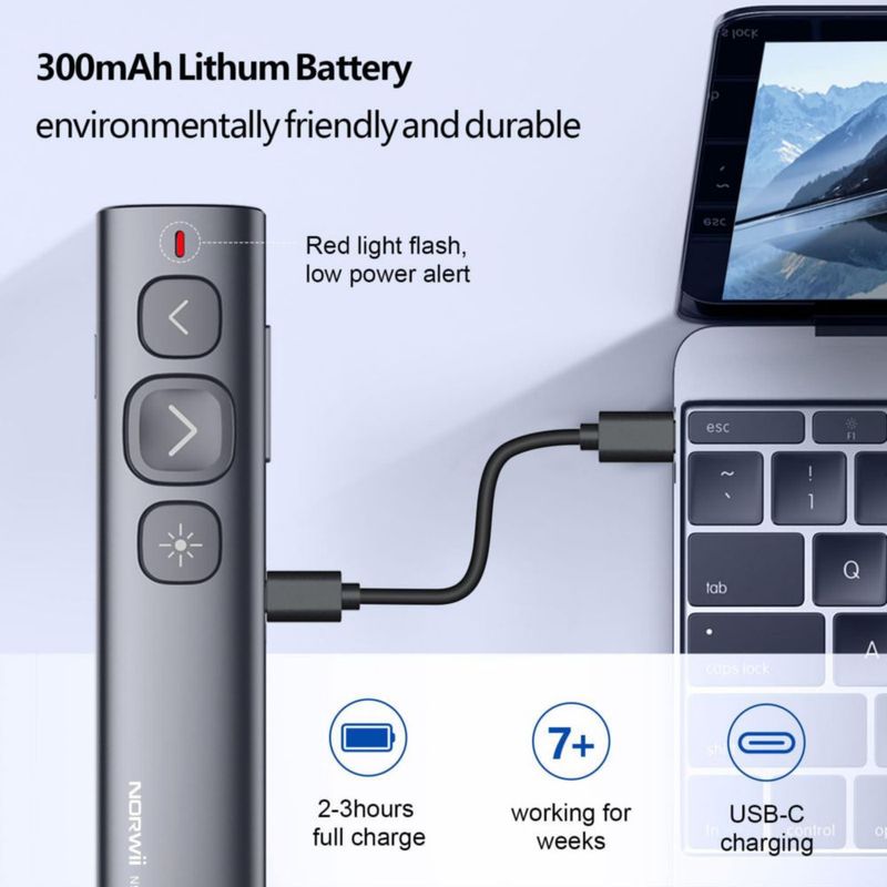 Presentador inalámbrico Norwii N95 con puntero láser verde USB-C