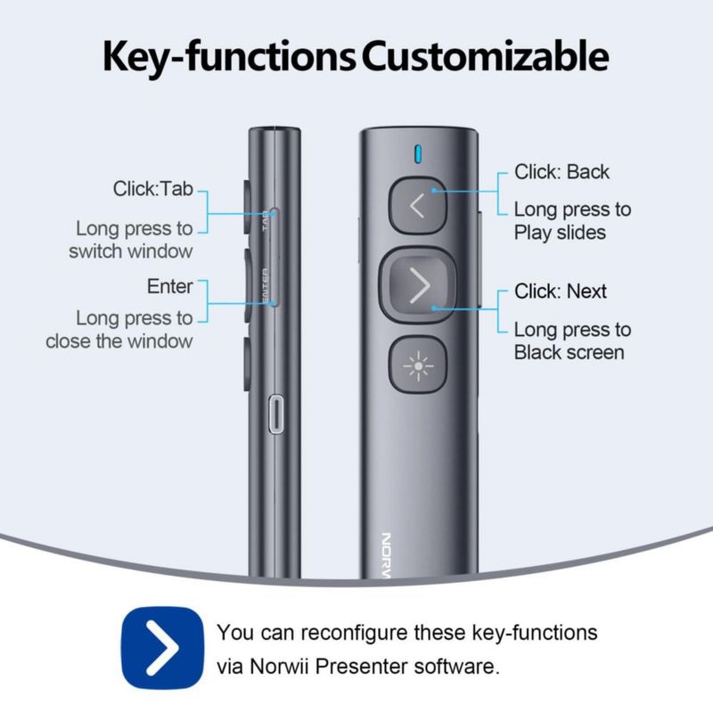 Presentador inalámbrico Norwii N95 con puntero láser verde USB-C