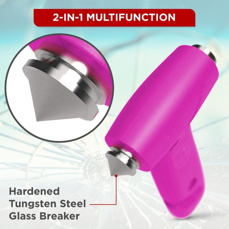 Martillo de Seguridad para Auto Swiss Safe Rosa con Rompeventanas y Cortacinturones