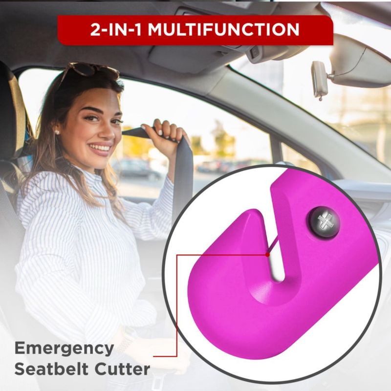 Martillo de Seguridad para Auto Swiss Safe Rosa con Rompeventanas y Cortacinturones