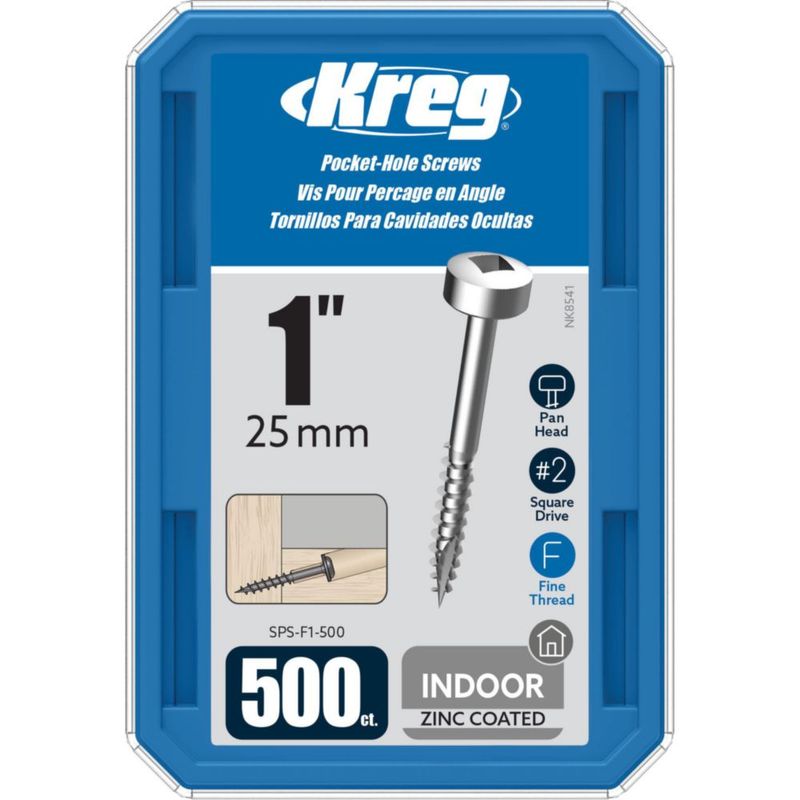 Tornillos Kreg de 25 mm Zincados para Agujeros Tipo Bolsillo – Pack de 500 unidades