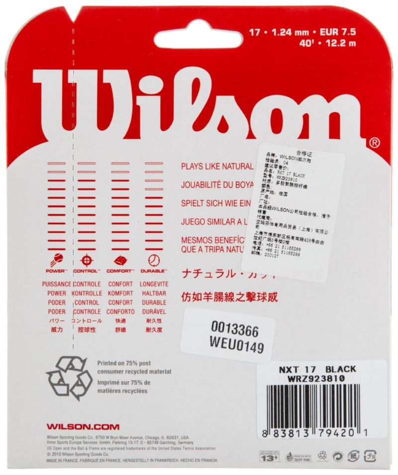 Conjunto de cuerdas de tenis NXT de WILSON Sporting Goods negro calibre 17