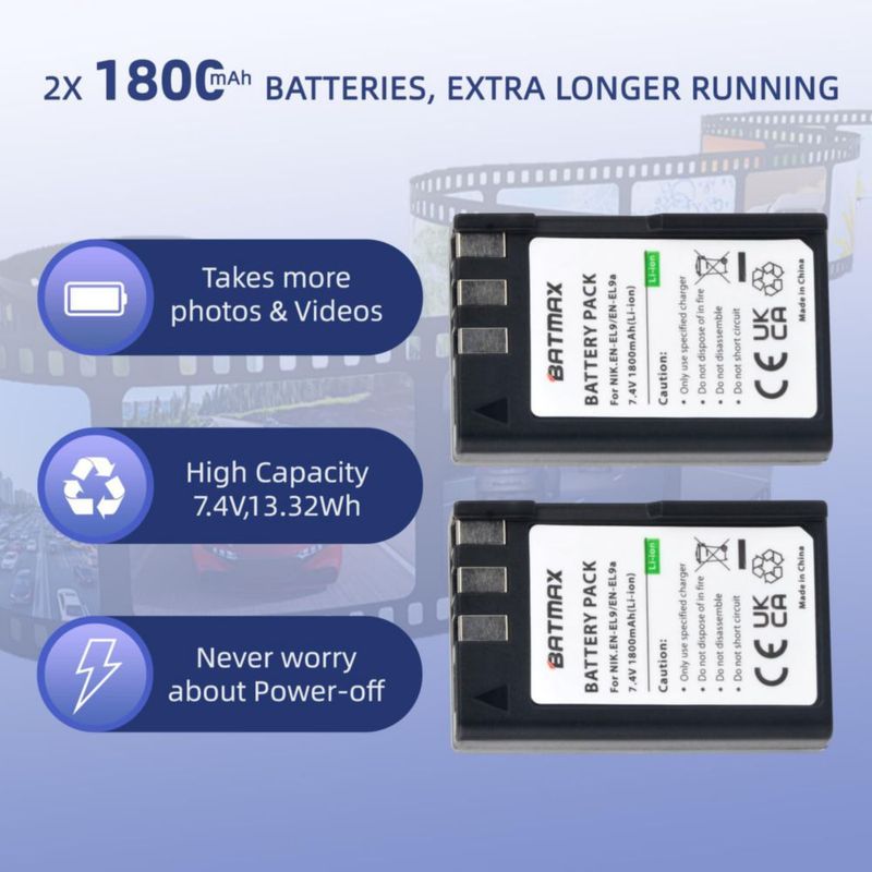 Batería Batmax EN-EL9 Pack de 2 + Cargador Dual USB