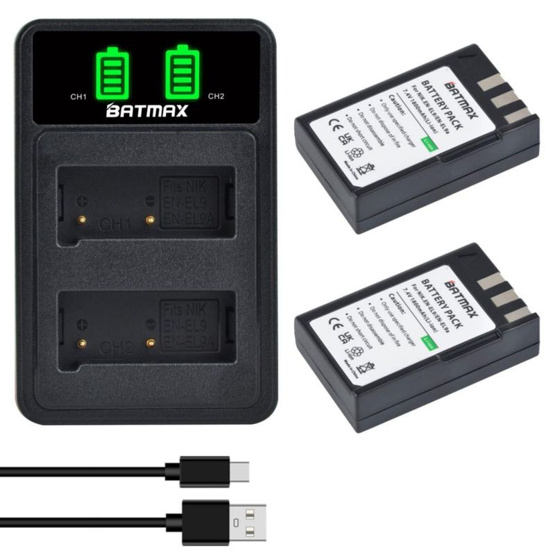 Batería Batmax EN-EL9 Pack de 2 + Cargador Dual USB