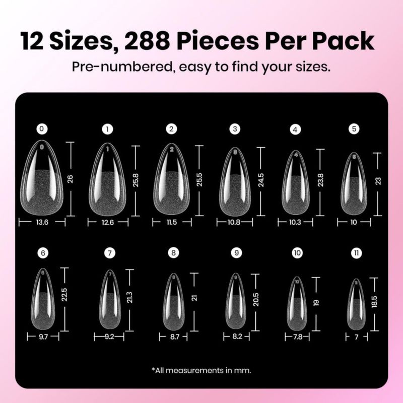 Kit de Uñas Postizas Beetles Gel - 288 Puntas Almendra con Pegamento