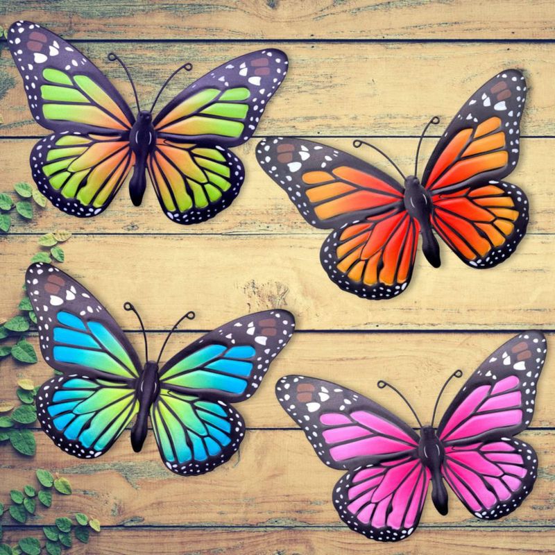 Escultura EOORAU Pack de 4 de 25 cm Decoración de Mariposas de Metal