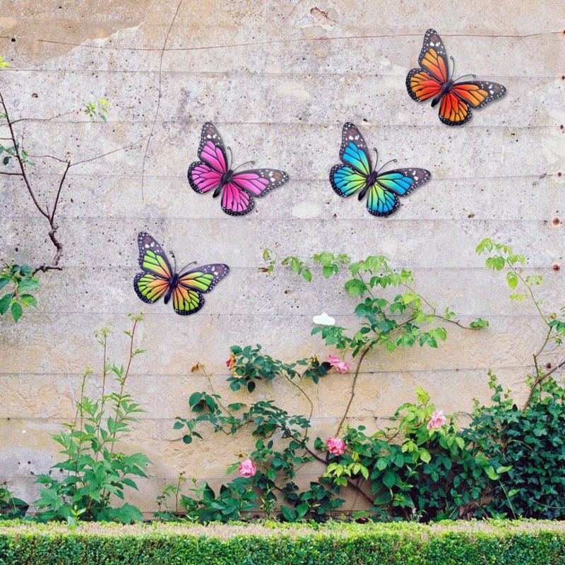 Escultura EOORAU Pack de 4 de 25 cm Decoración de Mariposas de Metal