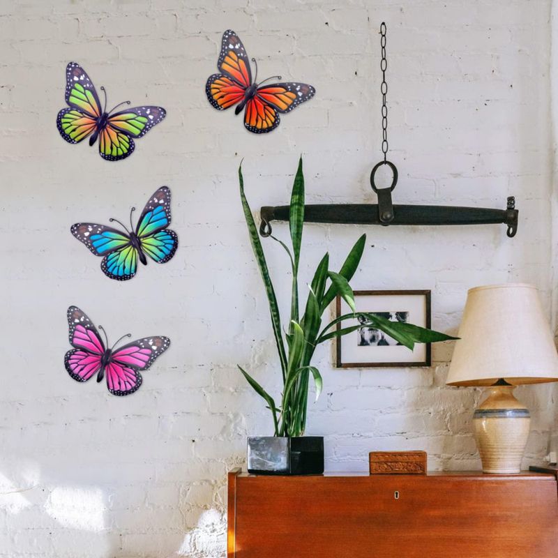 Escultura EOORAU Pack de 4 de 25 cm Decoración de Mariposas de Metal