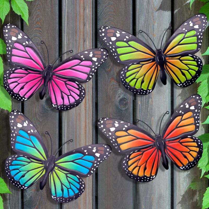 Escultura EOORAU Pack de 4 de 25 cm Decoración de Mariposas de Metal