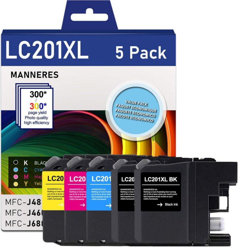 Cartuchos de tinta MANNERES LC201XL 5 unidades (Negro/Cian/Magenta/Amarillo)