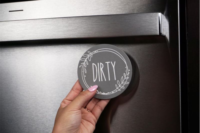 Imán doble cara para lavavajillas señal Clean/Dirty círculo blanco y gris de 35 pulgadas