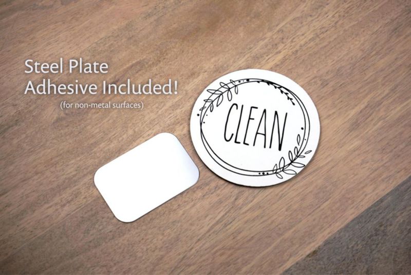 Imán doble cara para lavavajillas señal Clean/Dirty círculo blanco y gris de 35 pulgadas