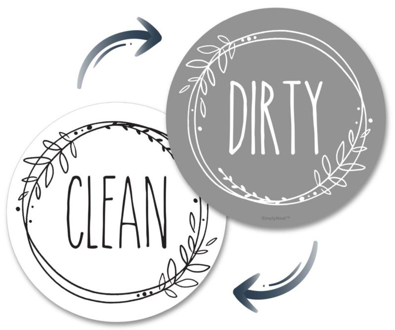 Imán doble cara para lavavajillas señal Clean/Dirty círculo blanco y gris de 35 pulgadas