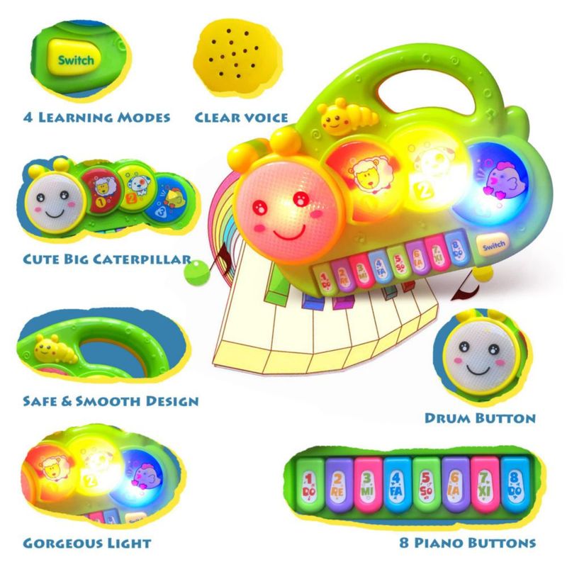Piano de juguete para bebé AMINFUN Caterpillar de 6 a 24 meses con luz