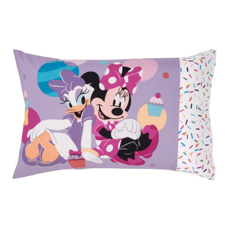 Disney Minnie Mouse ¡Vamos a la Fiesta! Rosa Globos Cupcakes y Confeti – Juego de 4 Piezas para Cuna: Edredón Sábana Ajustable Sábana Plana y Funda de