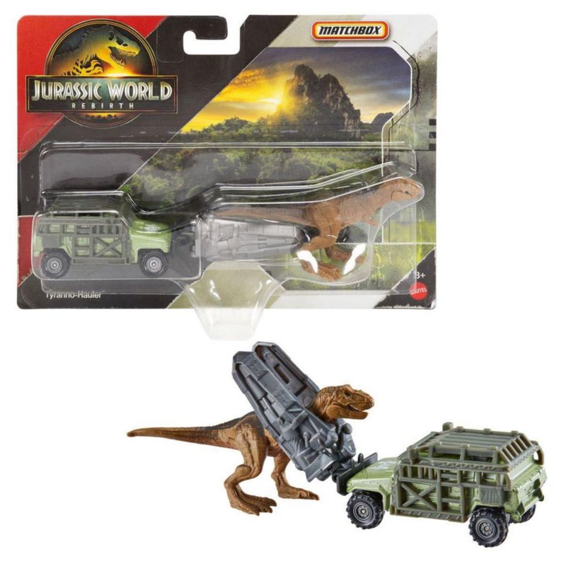 Set de Juguetes de Metal Fundido Matchbox Jurassic World Rebirth Tyranno‑Hauler y Submarino Mosasaurus 3 años + JGL74‑956A