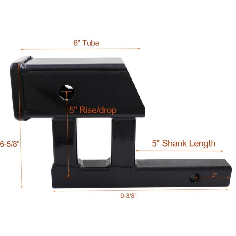 Adaptador de enganche Bidach de 1-1/4" a 2" con elevación de 5" negro
