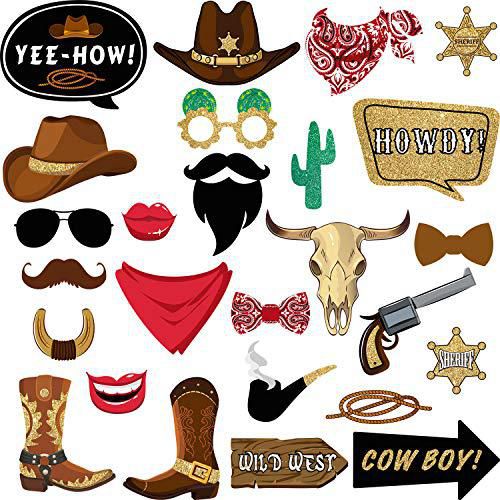 Kit de Accesorios para Cabina de Fotos Blulu – 26 Piezas Tema Vaquero