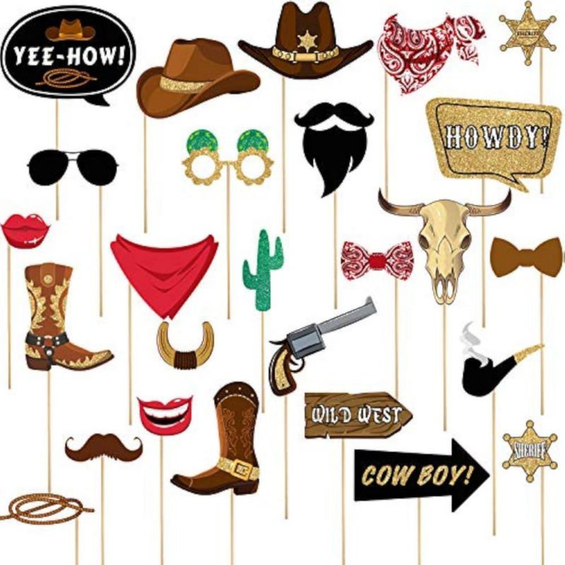Kit de Accesorios para Cabina de Fotos Blulu – 26 Piezas Tema Vaquero