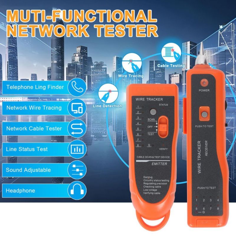 Kit probador de cables de red Goeco RJ11/RJ45 naranja