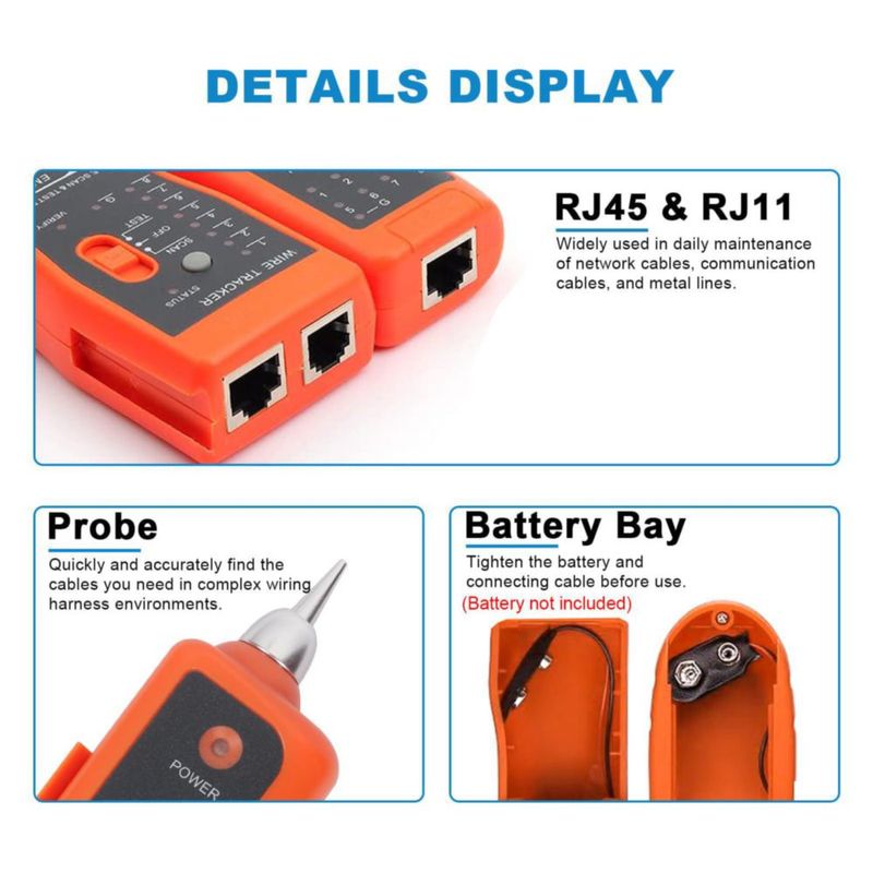Kit probador de cables de red Goeco RJ11/RJ45 naranja