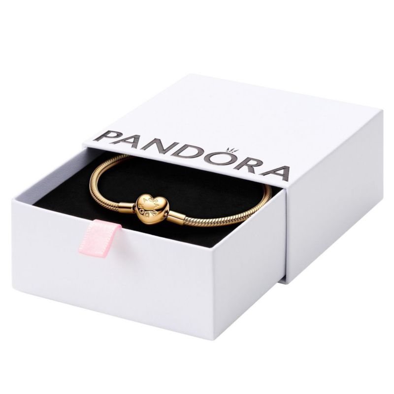 Pulsera Pandora Moments de cadena serpenteada con cierre de corazón 20 cm chapada en oro 14k