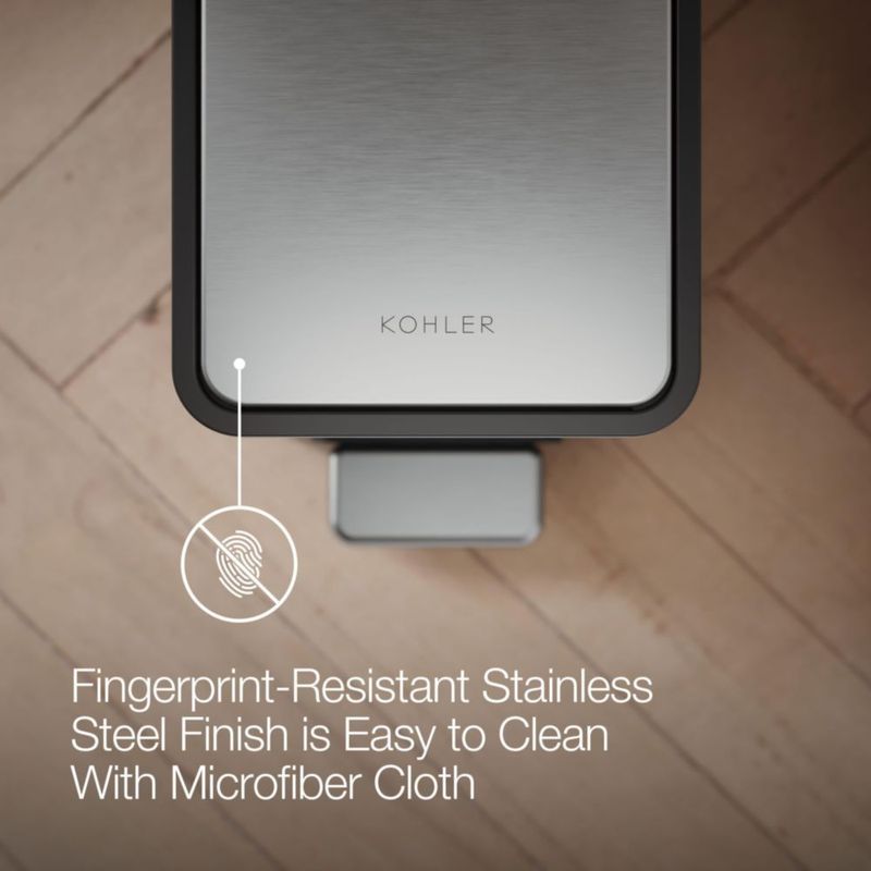 Cubo de basura Kohler de 95 L con pedal negro de acero inoxidable