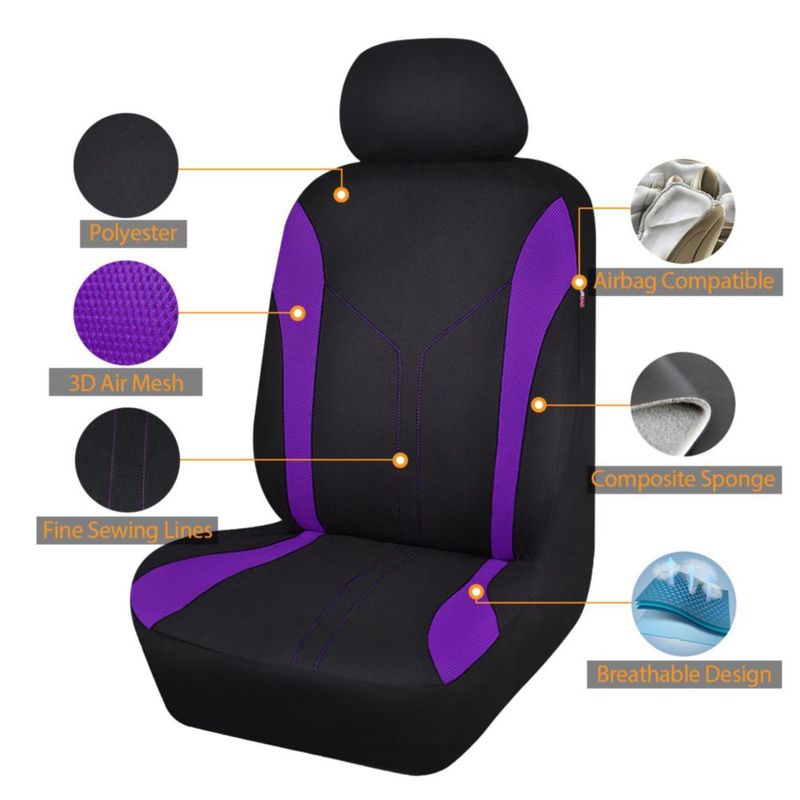 Juego completo de fundas para asientos de coche Flying Banner malla negra y púrpura