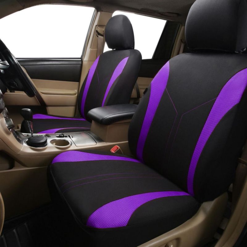 Juego completo de fundas para asientos de coche Flying Banner malla negra y púrpura