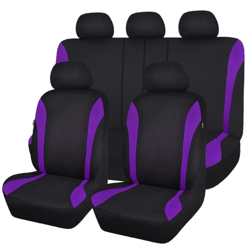 Juego completo de fundas para asientos de coche Flying Banner malla negra y púrpura