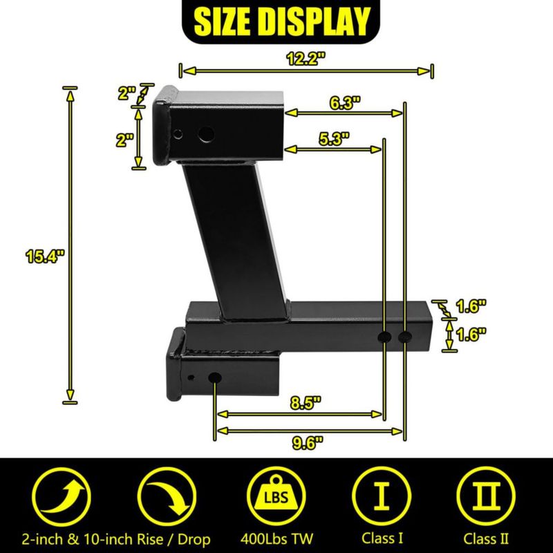 Extensor de Enganche KAIRAY 2" y 25 cm de Elevación/Descenso 10 000 lb (4 540 kg)