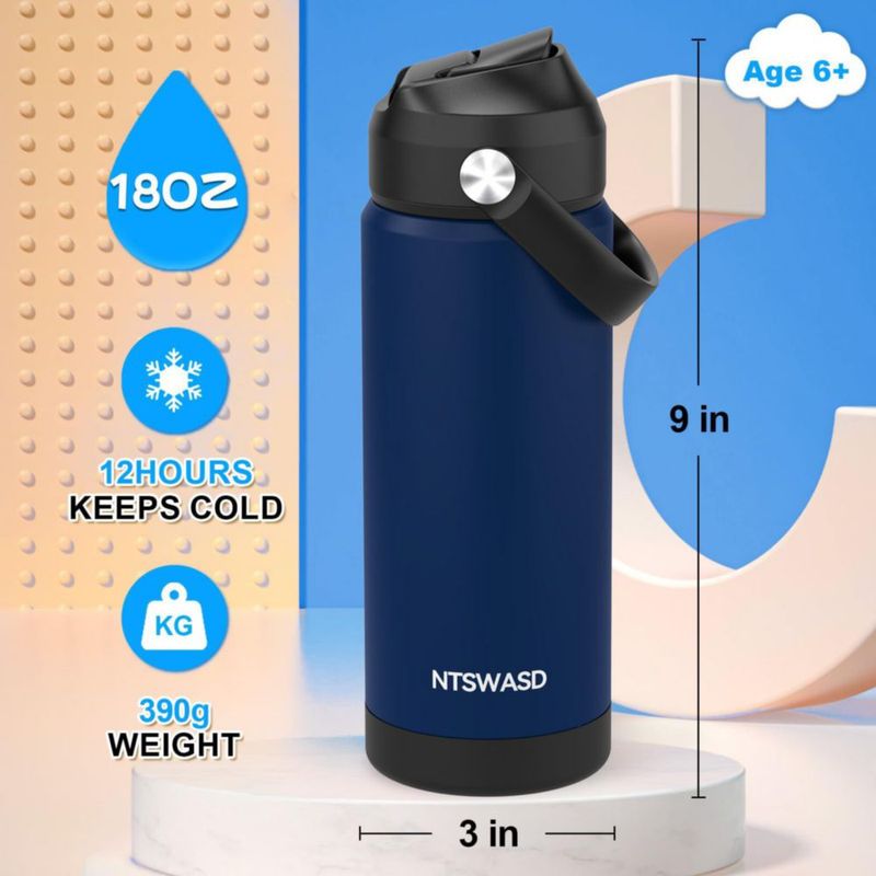 Botella de Agua para Niños Ntswasd 550 ml Azul con Pajilla y Aislamiento