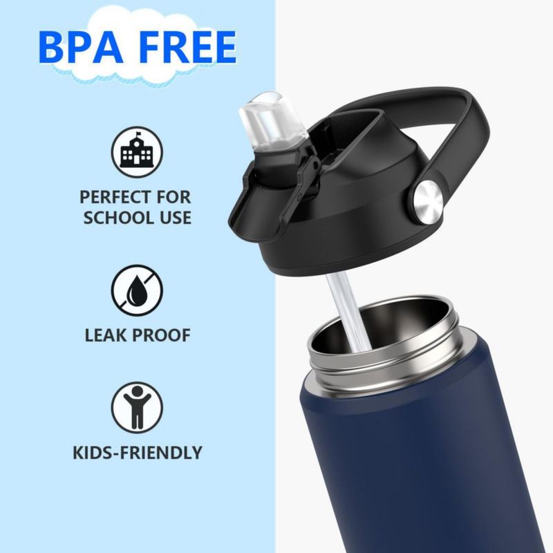Botella de Agua para Niños Ntswasd 550 ml Azul con Pajilla y Aislamiento