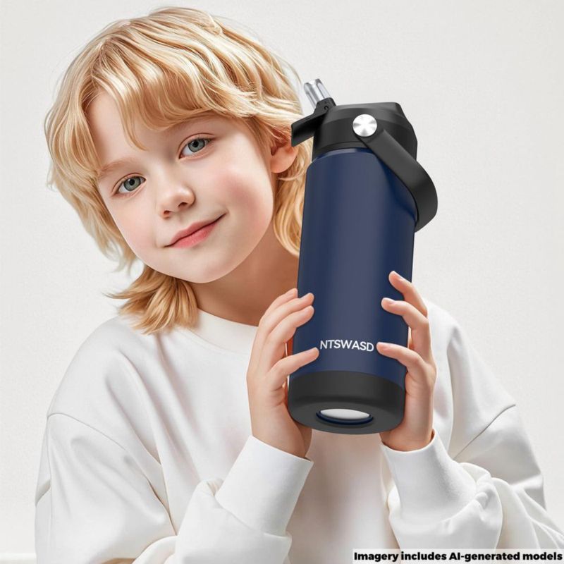 Botella de Agua para Niños Ntswasd 550 ml Azul con Pajilla y Aislamiento
