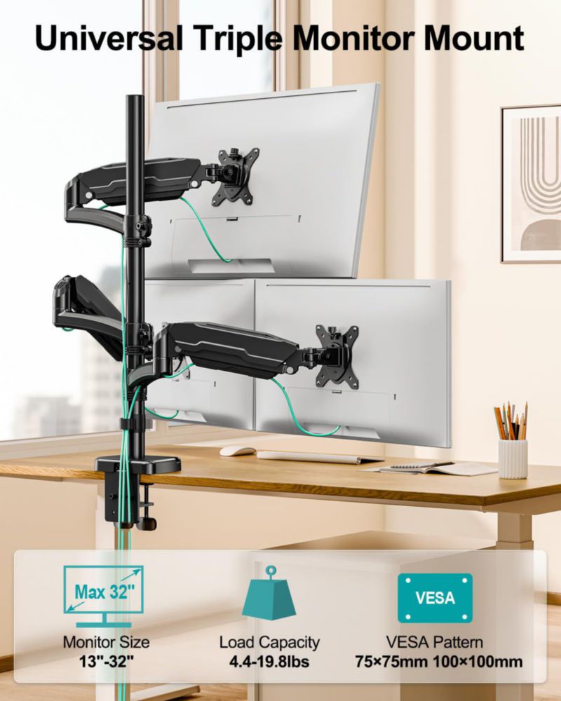 Soporte Triple para Monitores MOUNT PRO de 32" Ajustable VESA 75/100 mm