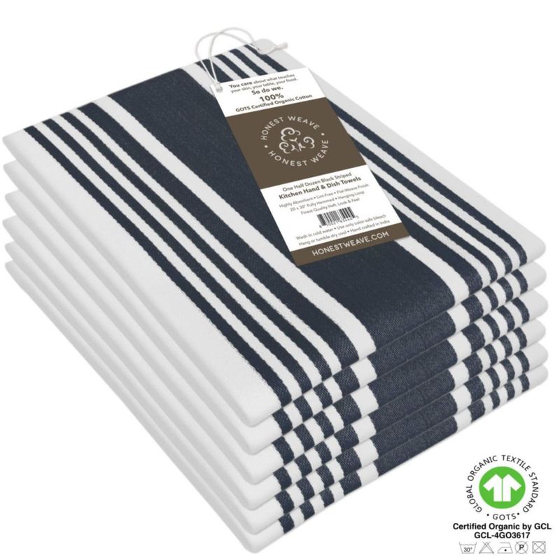 Toalla HONEST WEAVE Pack de 6 – 51 cm Franja Negra Orgánica