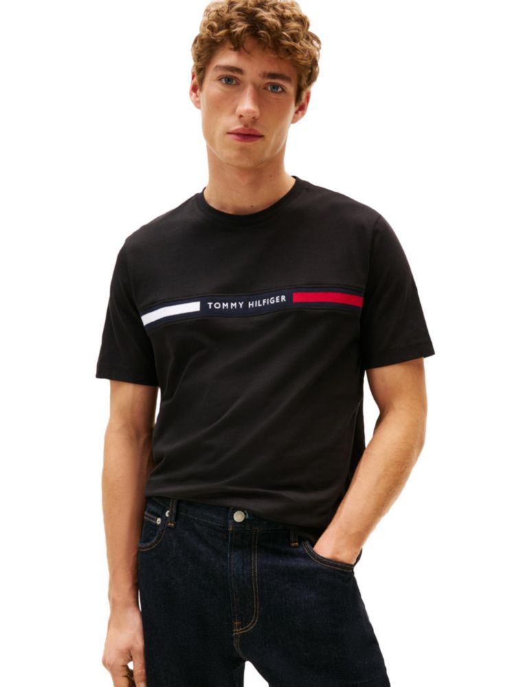 Camiseta Tommy Hilfiger XXL Negra con inserto en el pecho