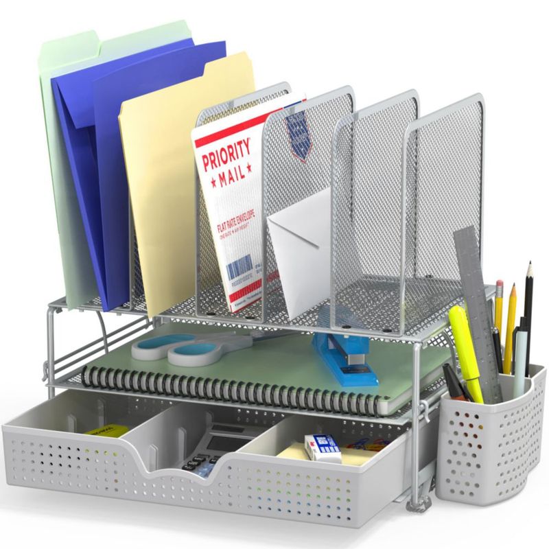 Organizador de escritorio Simple Houseware 23 cm plateado con cajón