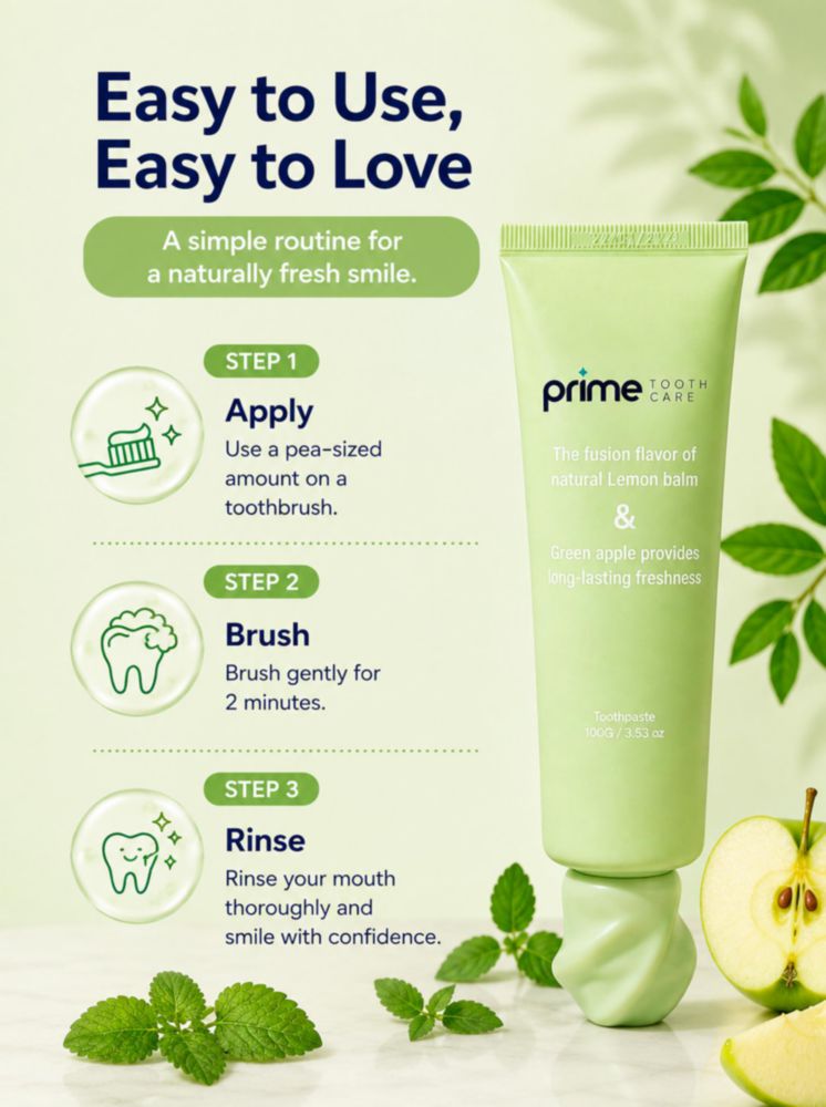 Pasta de dientes Prime Tooth Care 100 g Toronjil y Manzana Verde