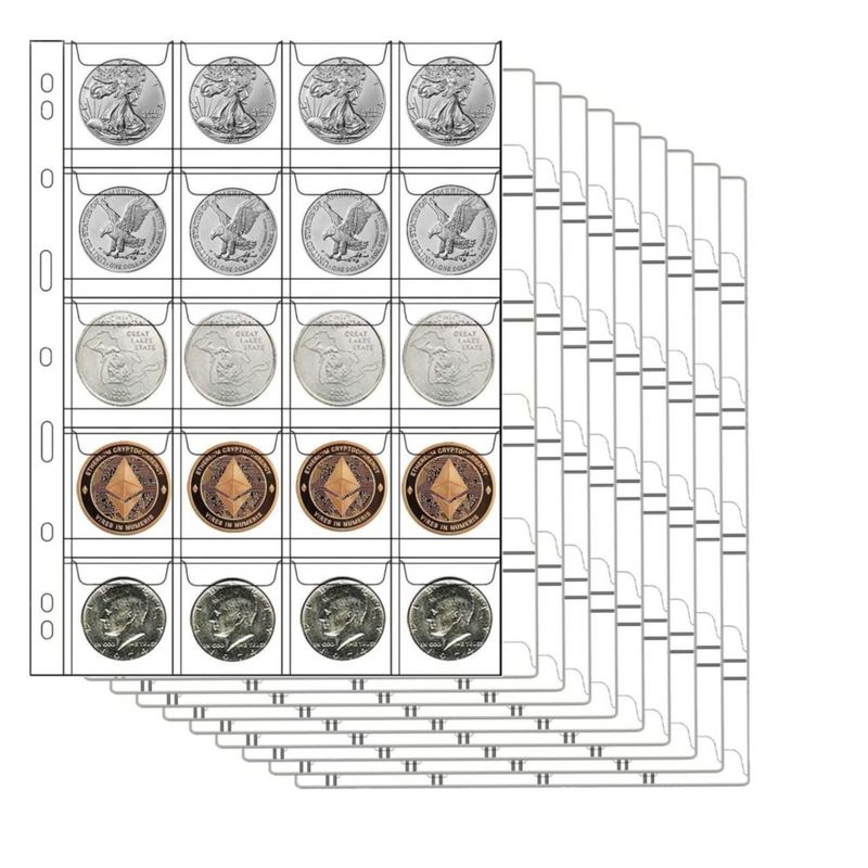 Fundas para monedas AITIME 10 hojas 20 bolsillos PVC