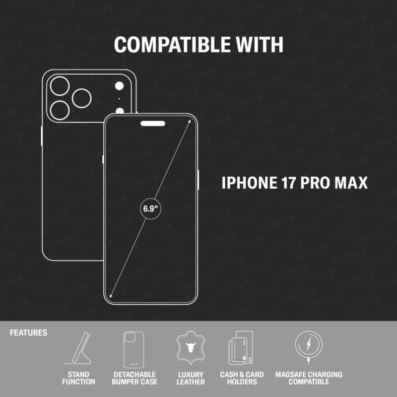 Funda TORRO de cuero negro para iPhone 17 Pro Max