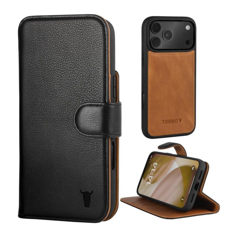 Funda TORRO de cuero negro para iPhone 17 Pro Max