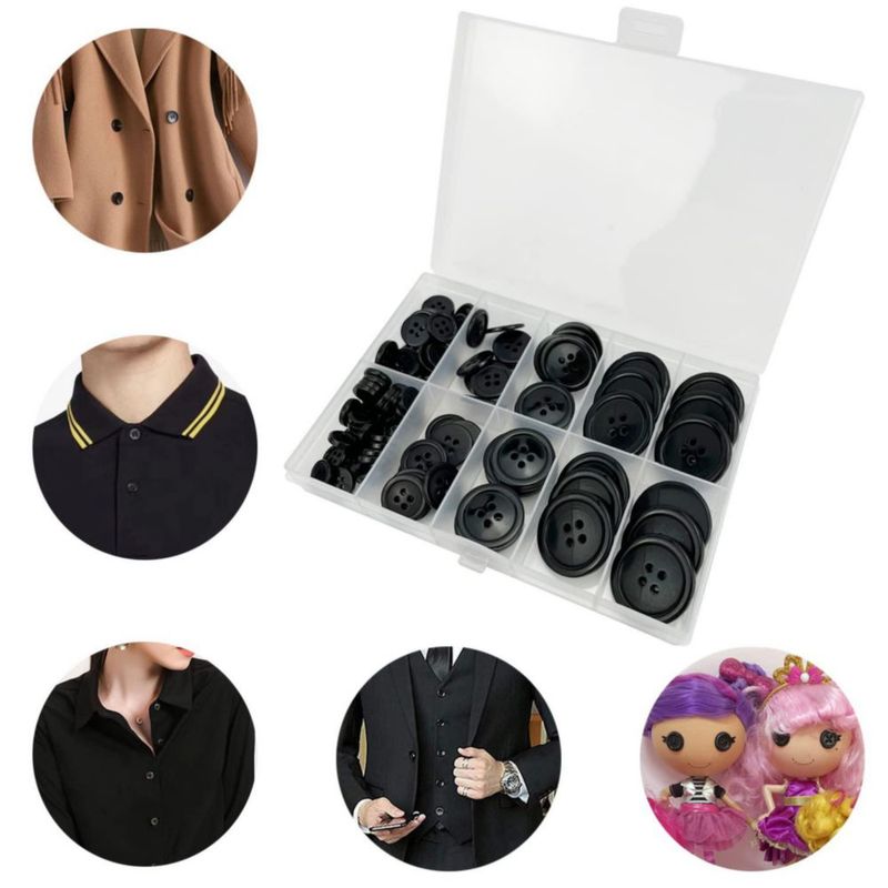 Kit de 100 botones de costura negros de 4 agujeros - wennuo