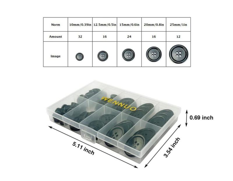 Kit de 100 botones de costura negros de 4 agujeros - wennuo