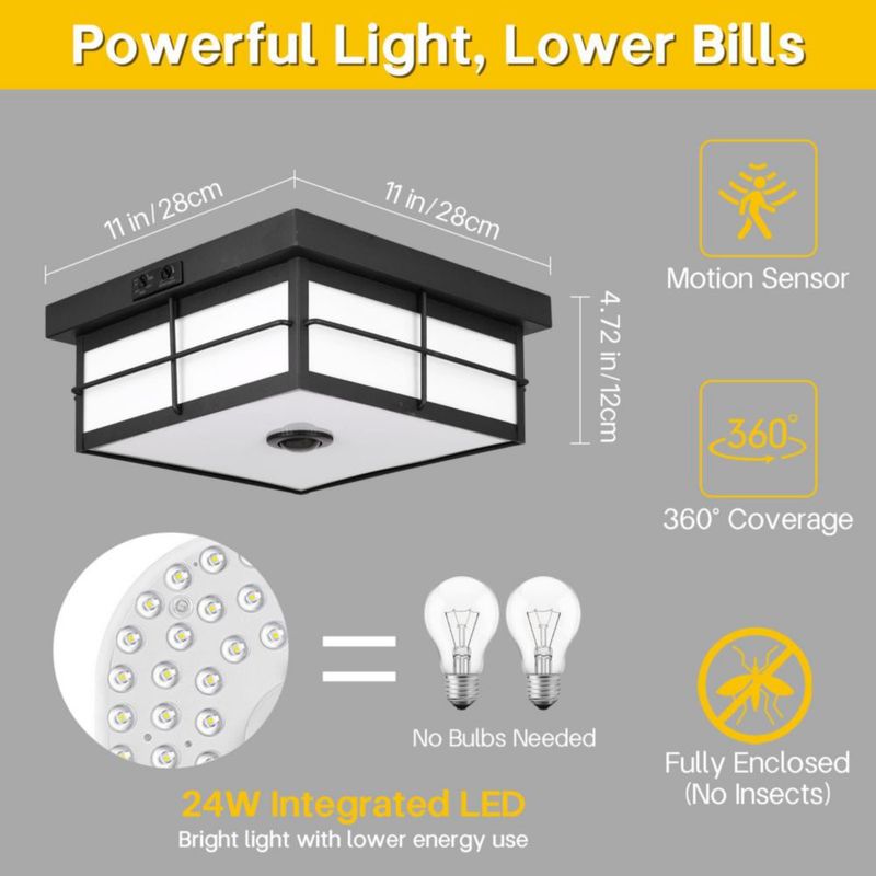 Luz de techo CLARSYNE 24W con sensor de movimiento y 3 temperaturas de color – Negro