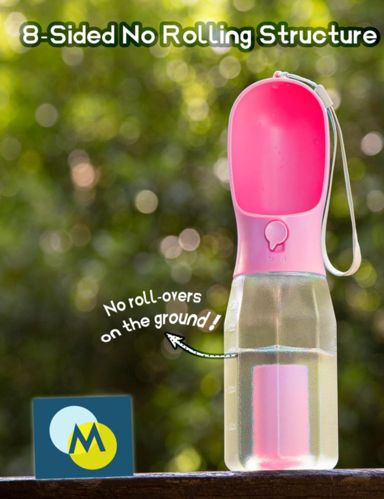 Botella de Agua MoonyMars 600 ml Rosa 3‑en‑1 para Perro de Viaje